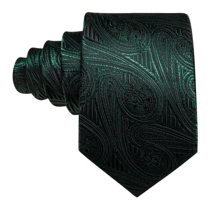 Green Dark Olive Green Paisley Silk Tie, Pocket Square and Cufflinks Set tie sets    - Sophisticated Gentlemen