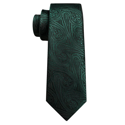 Green Dark Olive Green Paisley Silk Tie, Pocket Square and Cufflinks Set tie sets    - Sophisticated Gentlemen