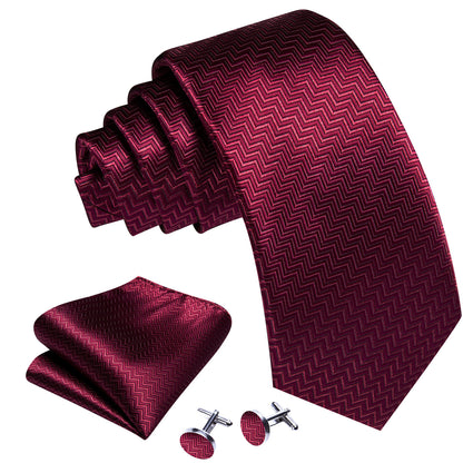 Dark Red Ripple Silk Tie, Pocket Square and Cufflinks Set tie sets    - Sophisticated Gentlemen