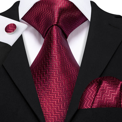 Dark Red Ripple Silk Tie, Pocket Square and Cufflinks Set tie sets    - Sophisticated Gentlemen