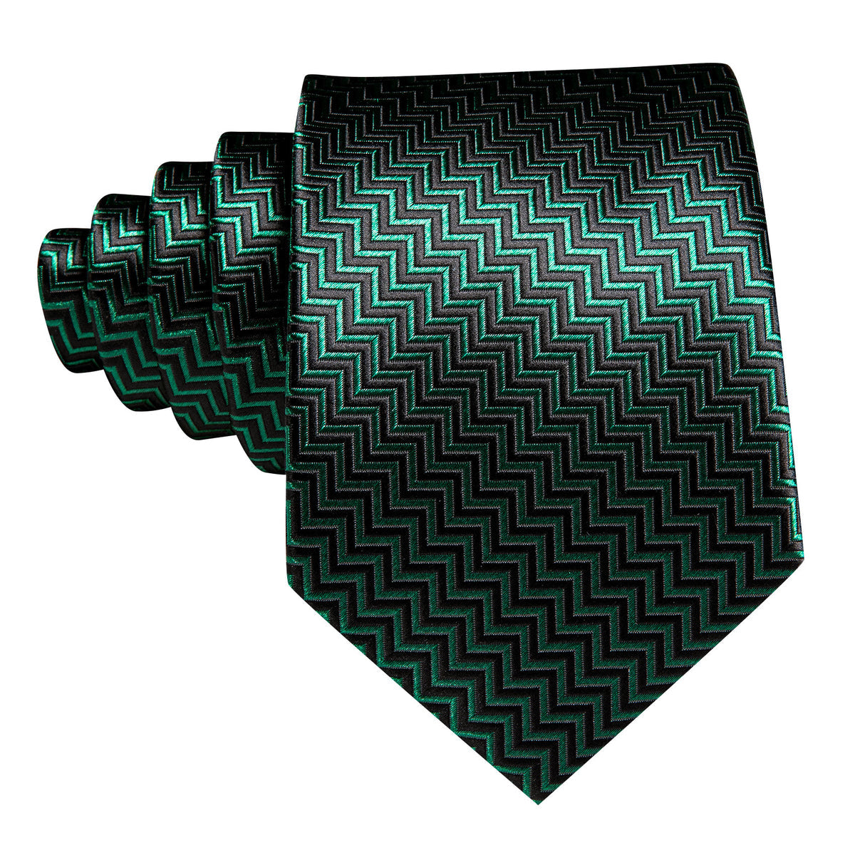 Green Black Ripple Silk Tie, Pocket Square and Cufflinks Set tie sets    - Sophisticated Gentlemen