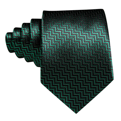 Green Black Ripple Silk Tie, Pocket Square and Cufflinks Set tie sets    - Sophisticated Gentlemen