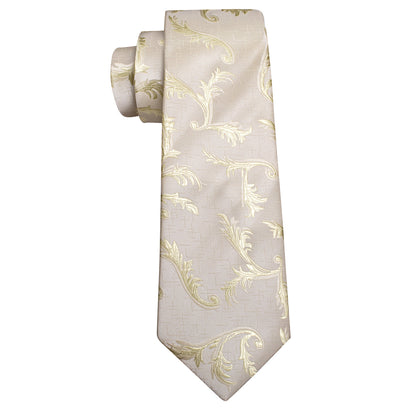 Ivory Champagne Floral Silk Tie, Pocket Square and Cufflinks Set tie sets    - Sophisticated Gentlemen