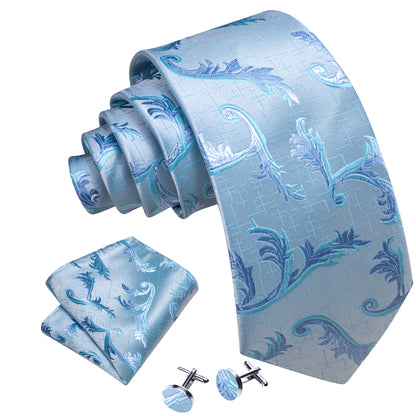 Arctic Blue Floral Tie Set with Pocket Square & Cufflinks tie sets    - Sophisticated Gentlemen