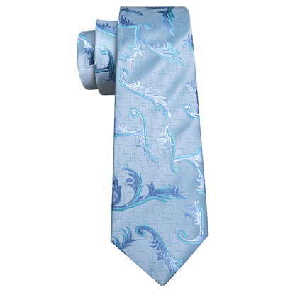 Arctic Blue Floral Tie Set with Pocket Square & Cufflinks tie sets    - Sophisticated Gentlemen