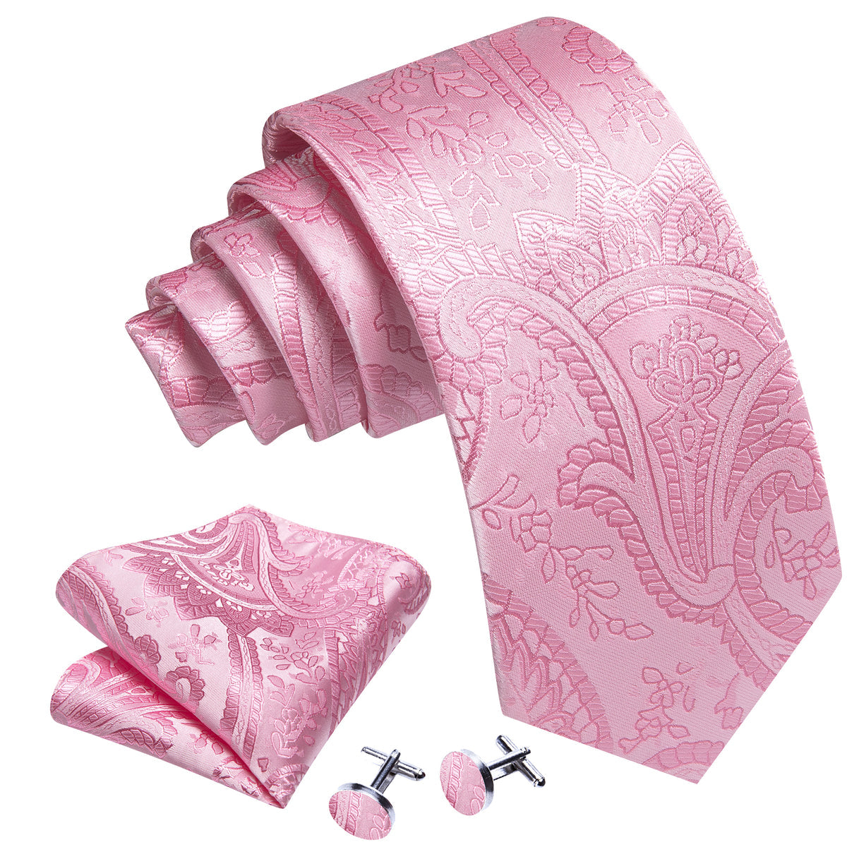 Light Pink Paisley Silk Tie, Pocket Square and Cufflinks Set tie sets    - Sophisticated Gentlemen