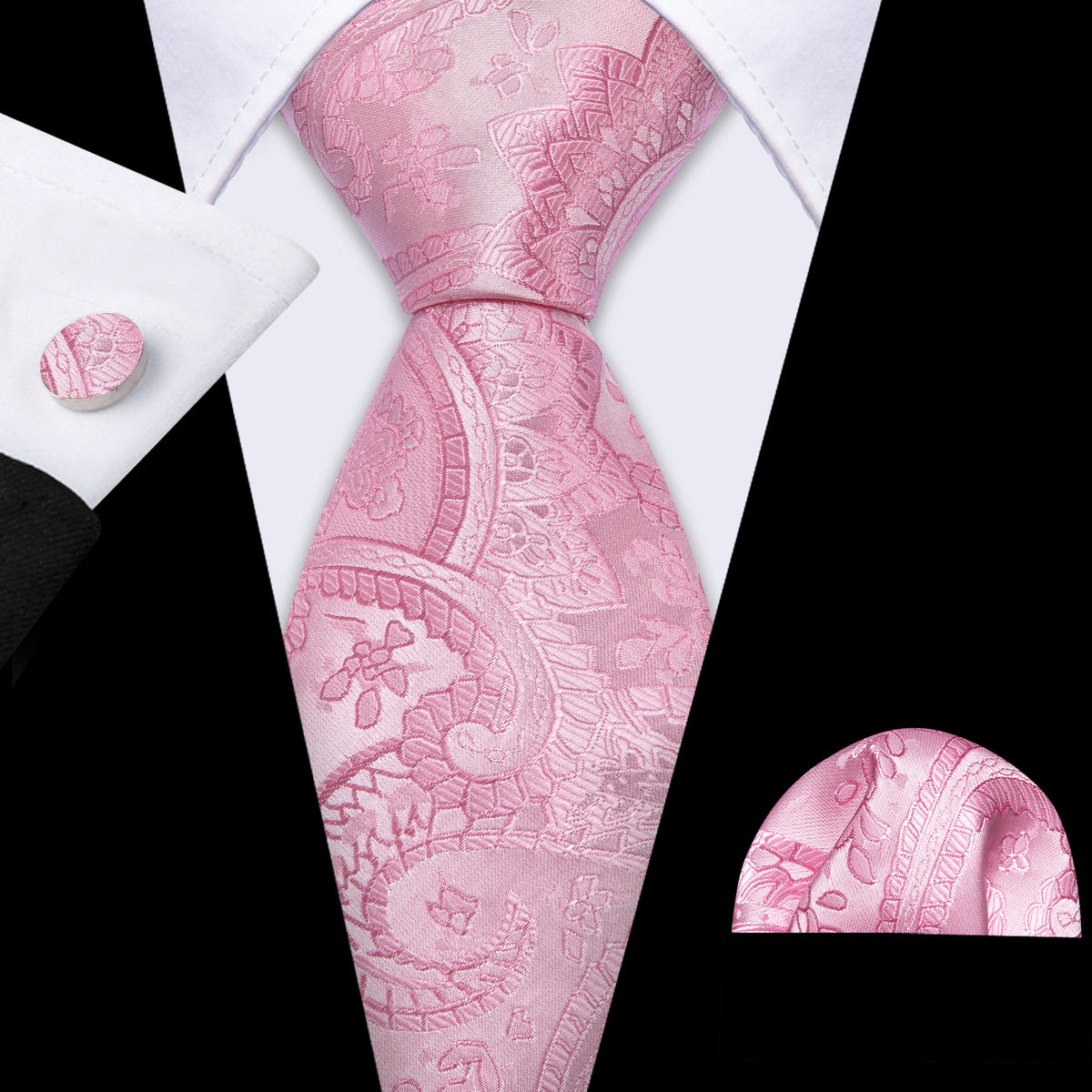 Light Pink Paisley Silk Tie, Pocket Square and Cufflinks Set tie sets    - Sophisticated Gentlemen