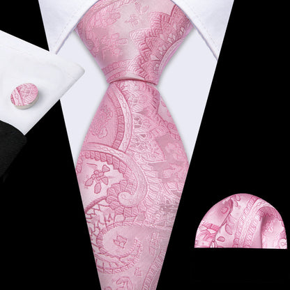Light Pink Paisley Silk Tie, Pocket Square and Cufflinks Set tie sets    - Sophisticated Gentlemen