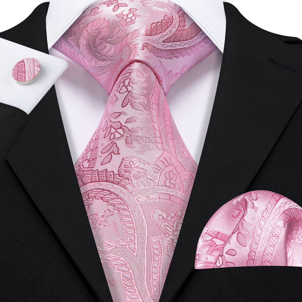 Light Pink Paisley Silk Tie, Pocket Square and Cufflinks Set tie sets    - Sophisticated Gentlemen