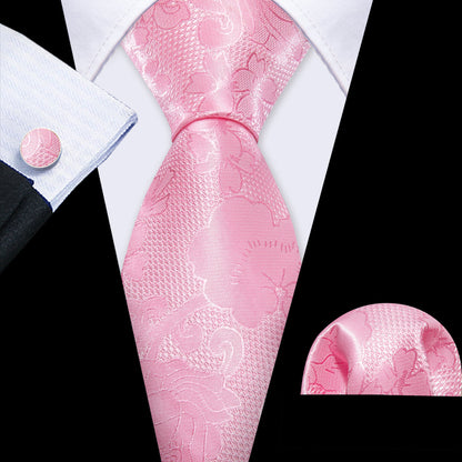 Bright Pink Flower Silk Tie, Pocket Square and Cufflinks Set tie sets    - Sophisticated Gentlemen