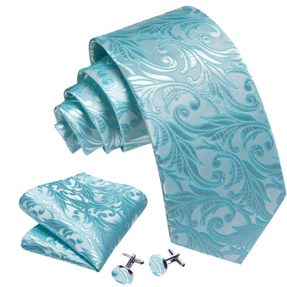 Floral Sea Foam Silk Tie, Pocket Square and Cufflinks Set tie sets    - Sophisticated Gentlemen