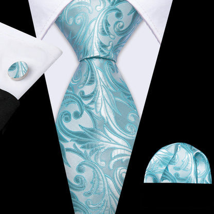 Floral Sea Foam Silk Tie, Pocket Square and Cufflinks Set tie sets    - Sophisticated Gentlemen