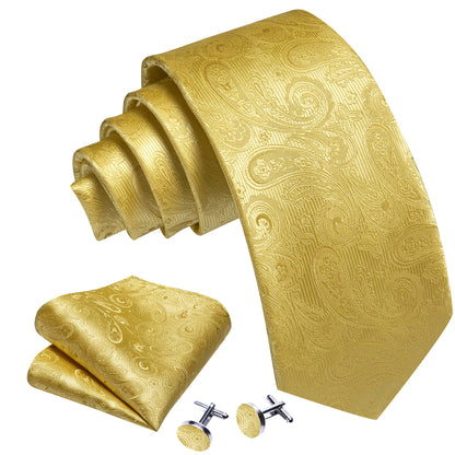 Gold Paisley Silk Tie, Pocket Square and Cufflinks Set tie sets    - Sophisticated Gentlemen