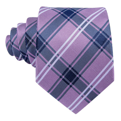 Purple Blue Checkered Plaid Tie, Pocket Square and Cufflinks Set tie sets    - Sophisticated Gentlemen