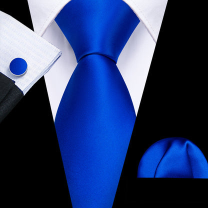 Blue Solid Silk Tie, Pocket Square and Cufflinks Set tie sets    - Sophisticated Gentlemen