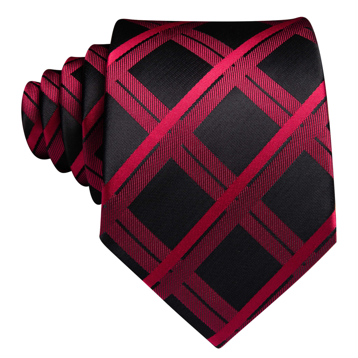 Dark Red Plaid Black Silk Tie, Pocket Square and Cufflinks Set tie sets    - Sophisticated Gentlemen