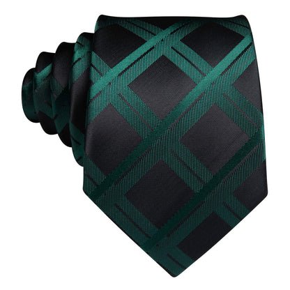 Black Dark Green Plaid Silk Tie, Pocket Square and Cufflinks Set tie sets    - Sophisticated Gentlemen