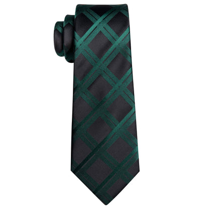 Black Dark Green Plaid Silk Tie, Pocket Square and Cufflinks Set tie sets    - Sophisticated Gentlemen