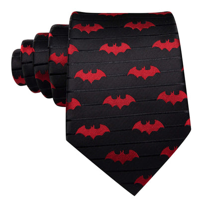 Black & Red Jacquard Bat Silk Tie Set with Pocket Square and Cufflinks tie sets    - Sophisticated Gentlemen