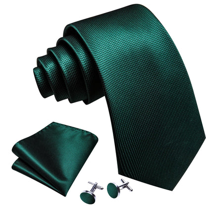 Dark Green Plaid Tie, Pocket Square and Cufflinks Set tie sets    - Sophisticated Gentlemen