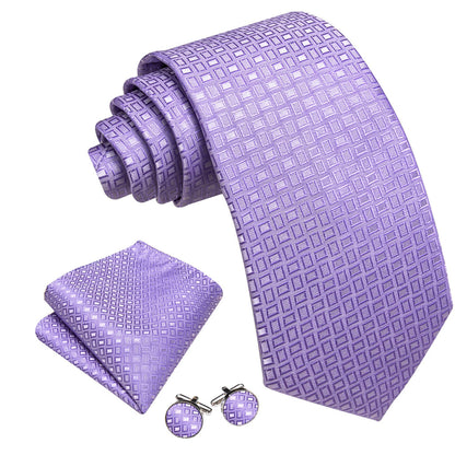 Lavender Purple Plaid Tie, Pocket Square and Cufflinks Set tie sets    - Sophisticated Gentlemen