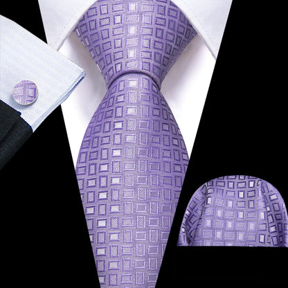 Lavender Purple Plaid Tie, Pocket Square and Cufflinks Set tie sets    - Sophisticated Gentlemen