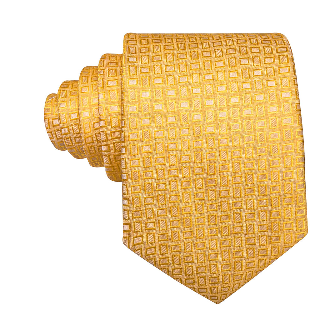 Gold Yellow Plaid Tie, Pocket Square and Cufflinks Set tie sets    - Sophisticated Gentlemen