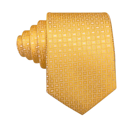 Gold Yellow Plaid Tie, Pocket Square and Cufflinks Set tie sets    - Sophisticated Gentlemen