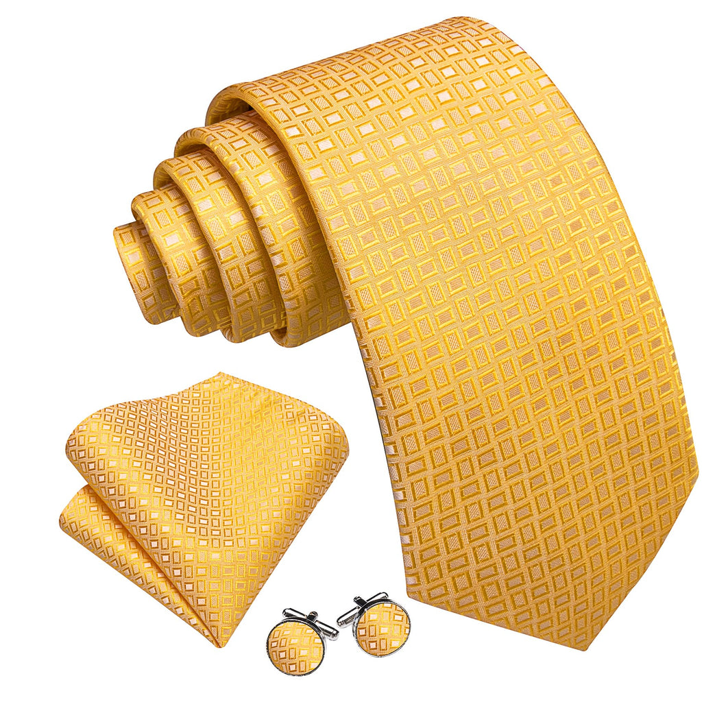 Gold Yellow Plaid Tie, Pocket Square and Cufflinks Set tie sets    - Sophisticated Gentlemen