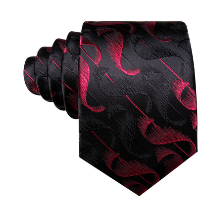 Black Red Jacquard Pattern Novelty Tie, Pocket Square and Cufflinks Set tie sets    - Sophisticated Gentlemen