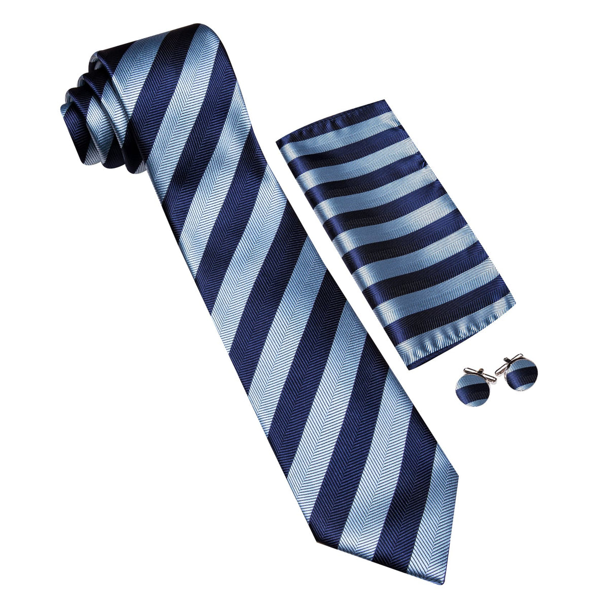 Blue Striped Jacquard Pattern Tie, Pocket Square and Cufflinks Set tie sets    - Sophisticated Gentlemen