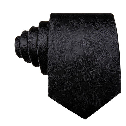 Black Jacquard Floral Pattern Tie, Pocket Square and Cufflinks Set tie sets    - Sophisticated Gentlemen