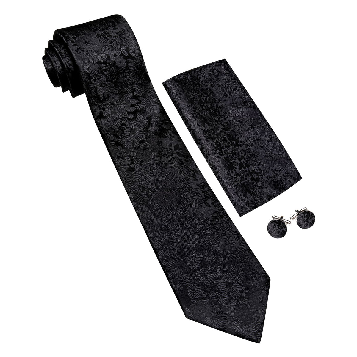 Black Floral Sunflower Tie, Pocket Square and Cufflinks Set tie sets    - Sophisticated Gentlemen