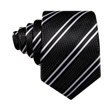 Black Striped Tie, Pocket Square and Cufflinks Set tie sets    - Sophisticated Gentlemen