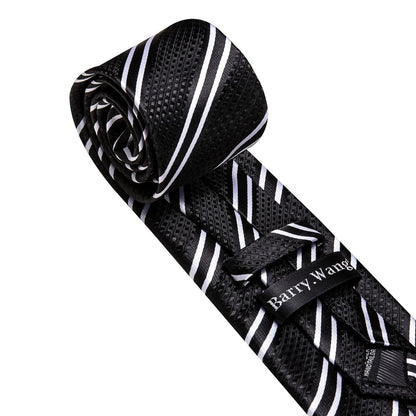 Black Striped Tie, Pocket Square and Cufflinks Set tie sets    - Sophisticated Gentlemen