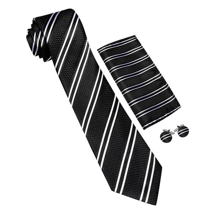 Black Striped Tie, Pocket Square and Cufflinks Set tie sets    - Sophisticated Gentlemen