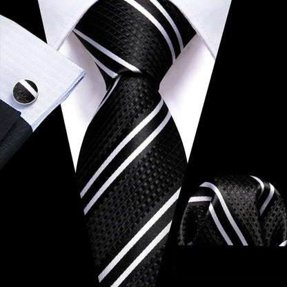 Black Striped Tie, Pocket Square and Cufflinks Set tie sets    - Sophisticated Gentlemen