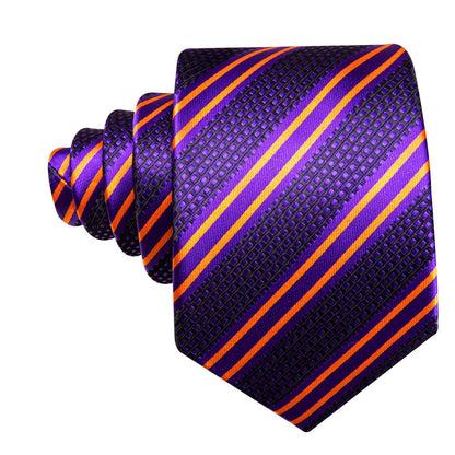 Purple Yellow Striped Tie, Pocket Square and Cufflinks Set tie sets    - Sophisticated Gentlemen