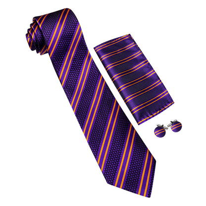 Purple Yellow Striped Tie, Pocket Square and Cufflinks Set tie sets    - Sophisticated Gentlemen