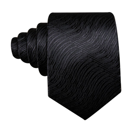 Black Geometric Tie, Pocket Square and Cufflinks Set tie sets    - Sophisticated Gentlemen