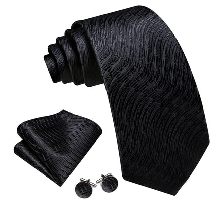 Black Geometric Tie, Pocket Square and Cufflinks Set tie sets    - Sophisticated Gentlemen