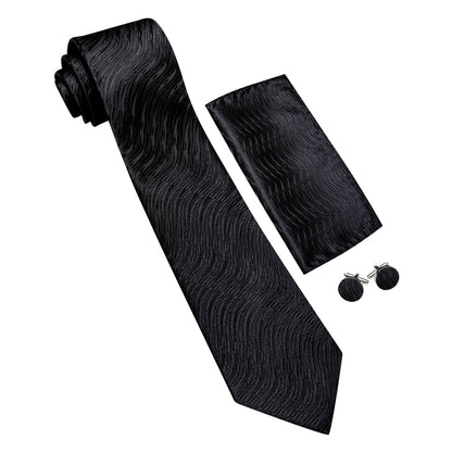 Black Geometric Tie, Pocket Square and Cufflinks Set tie sets    - Sophisticated Gentlemen