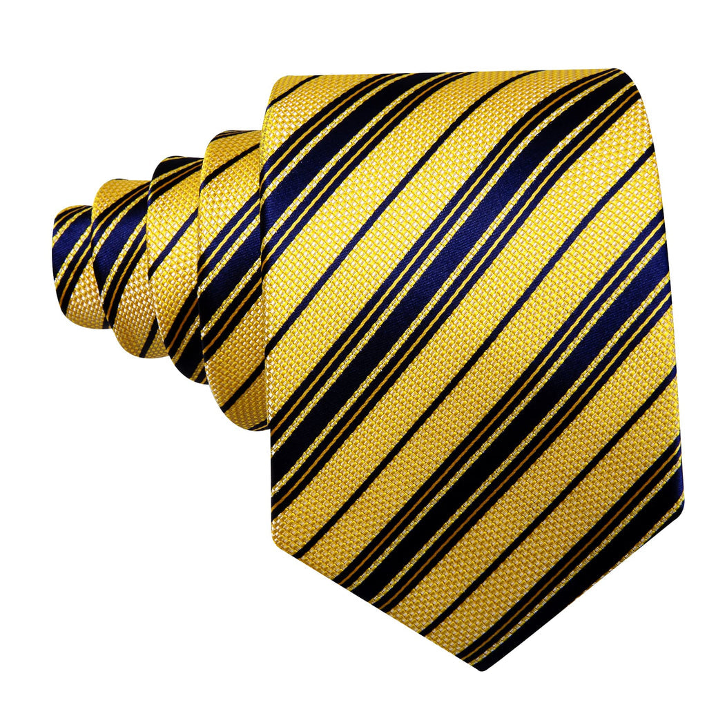 Yellow Navy Blue Striped Tie, Pocket Square and Cufflinks Set tie sets    - Sophisticated Gentlemen