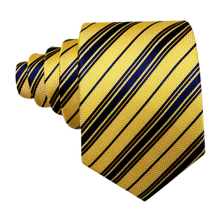 Yellow Navy Blue Striped Tie, Pocket Square and Cufflinks Set tie sets    - Sophisticated Gentlemen