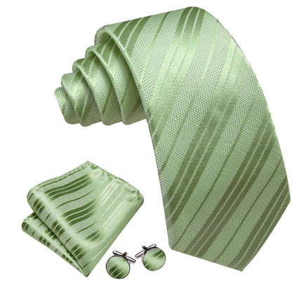 Aquamarine Green Striped Tie, Pocket Square and Cufflinks Set tie sets    - Sophisticated Gentlemen