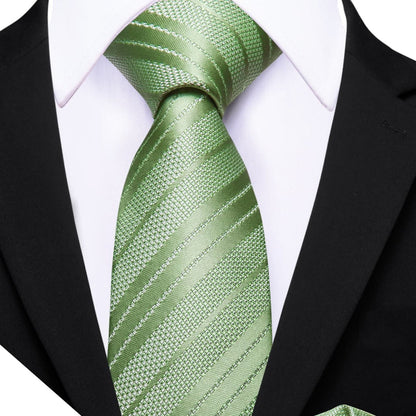 Aquamarine Green Striped Tie, Pocket Square and Cufflinks Set tie sets    - Sophisticated Gentlemen