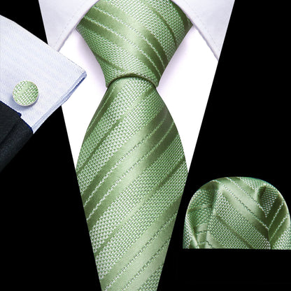 Aquamarine Green Striped Tie, Pocket Square and Cufflinks Set tie sets    - Sophisticated Gentlemen