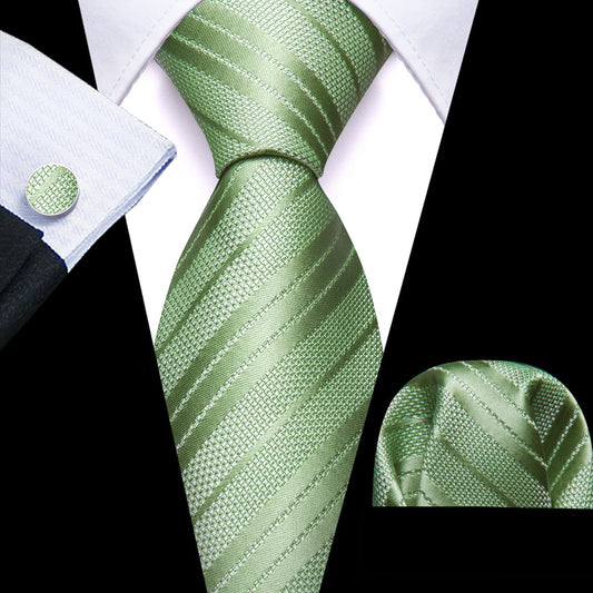 Aquamarine Green Striped Tie, Pocket Square and Cufflinks Set tie sets    - Sophisticated Gentlemen