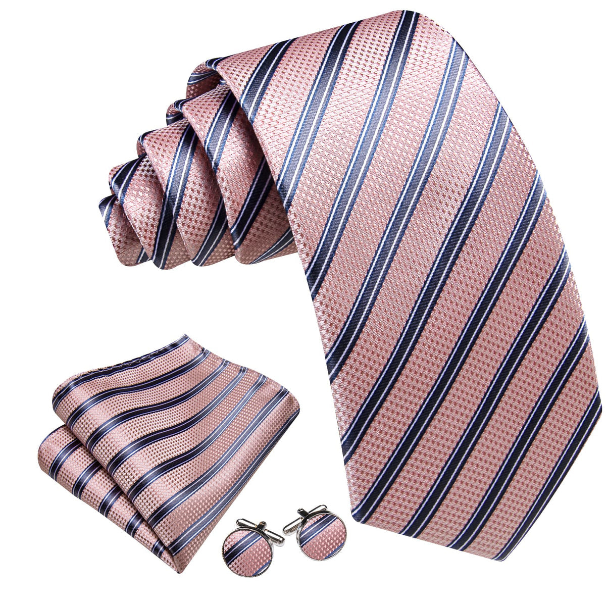 Pink Light Gray Stripes Tie, Pocket Square and Cufflinks Set tie sets    - Sophisticated Gentlemen