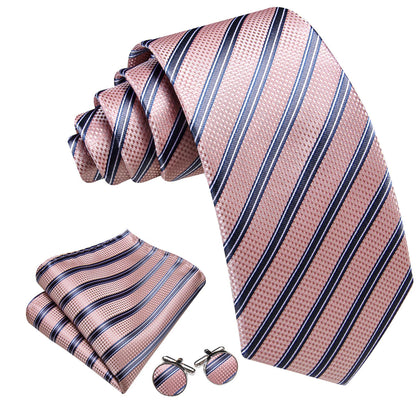 Pink Light Gray Stripes Tie, Pocket Square and Cufflinks Set tie sets    - Sophisticated Gentlemen